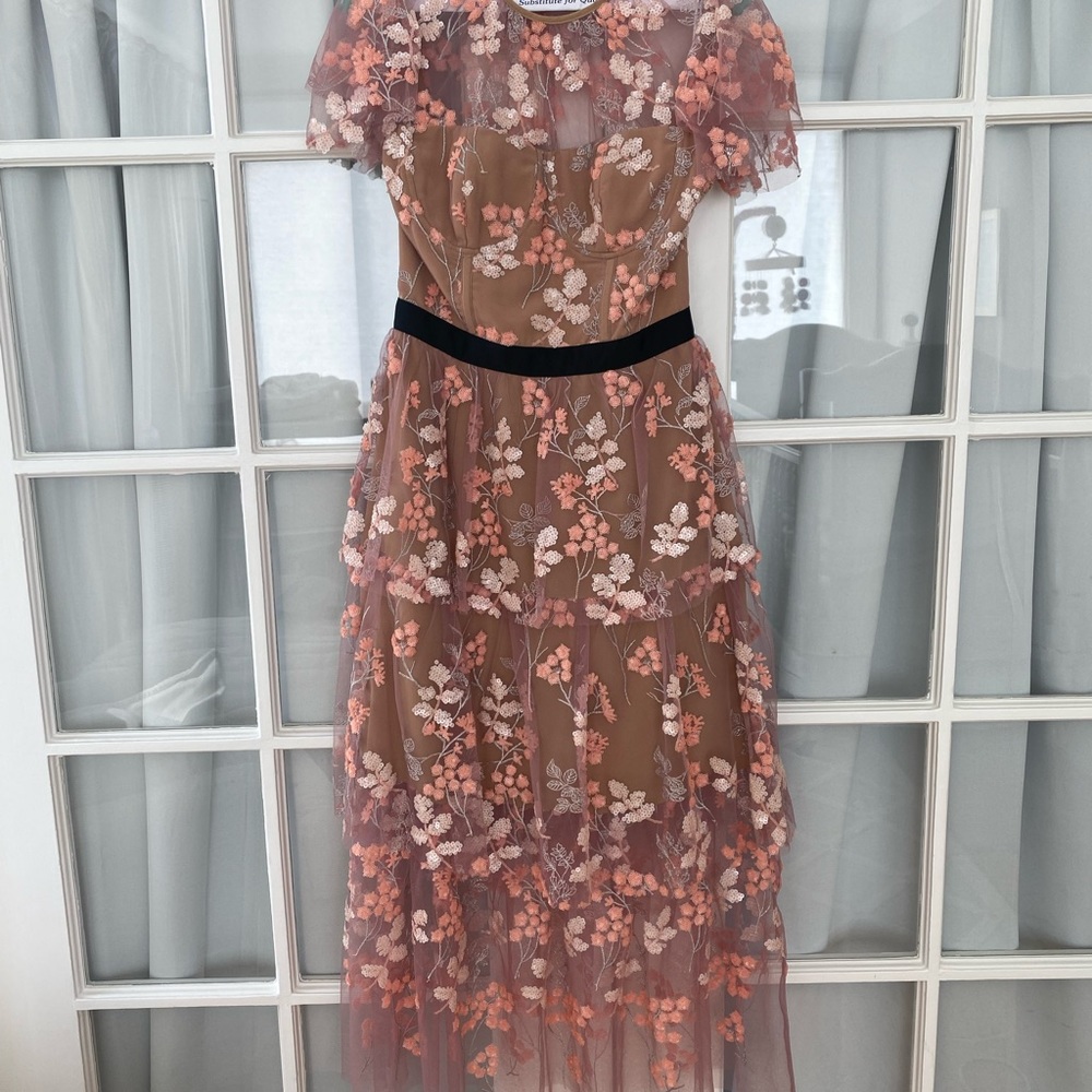 Self Portrait Floral Embellished Midi Dress US4